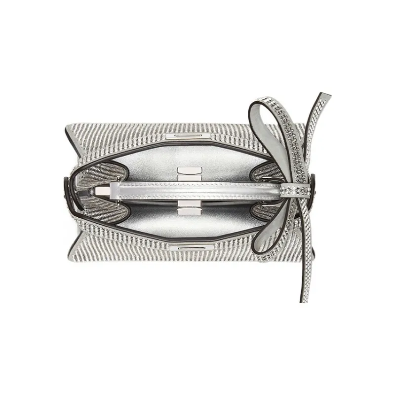 FENDI Peekaboo ISeeU Cow Leather Shoulder Bag Crossbody Bag Handbag Extra Small Women's Silver-3