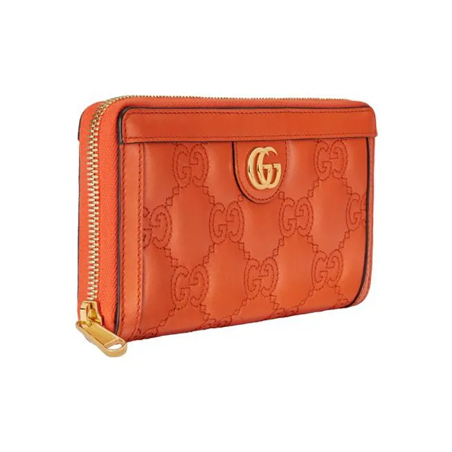 GUCCI GG Matelassé Leather Clutches Wallets Small Size Women's Orange-1