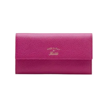 GUCCI Cow Leather Wallet Women's Rose Red
