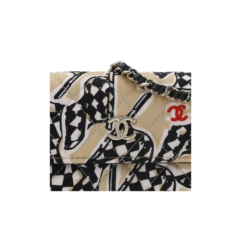 CHANEL Cotton Shoulder Bag, Crossbody Bag Women's Black-4