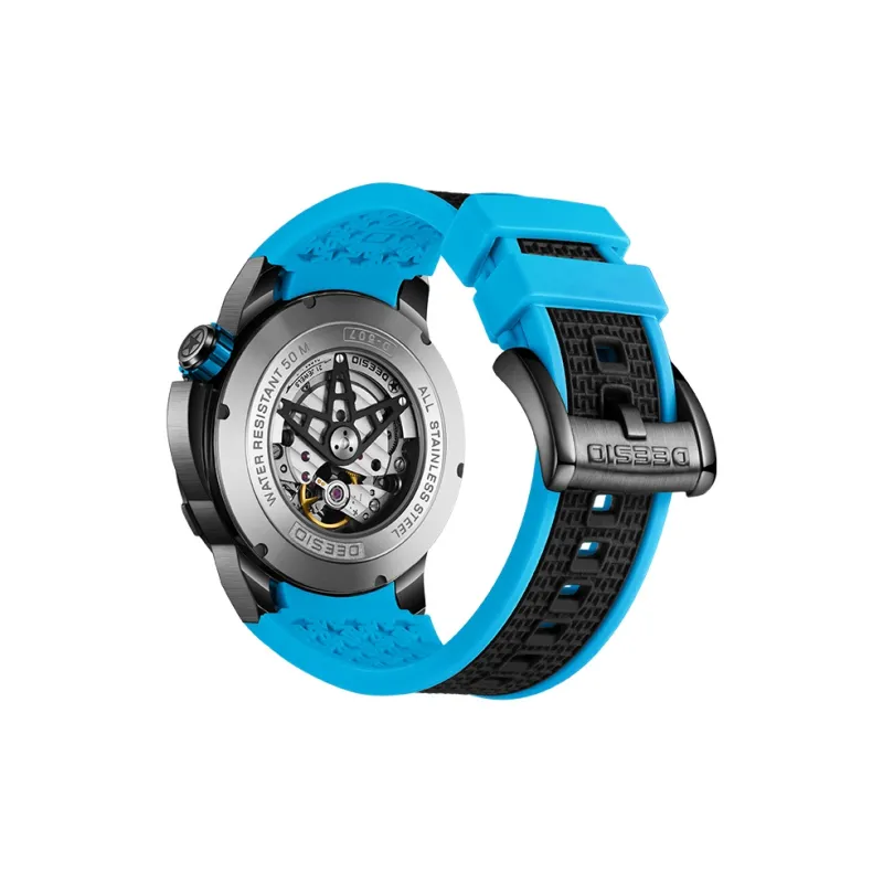 DEESIO Explorer Collection Automatic Mechanical Movement Rubber Strap Watch Men's Watches Cut-Out Dial-9