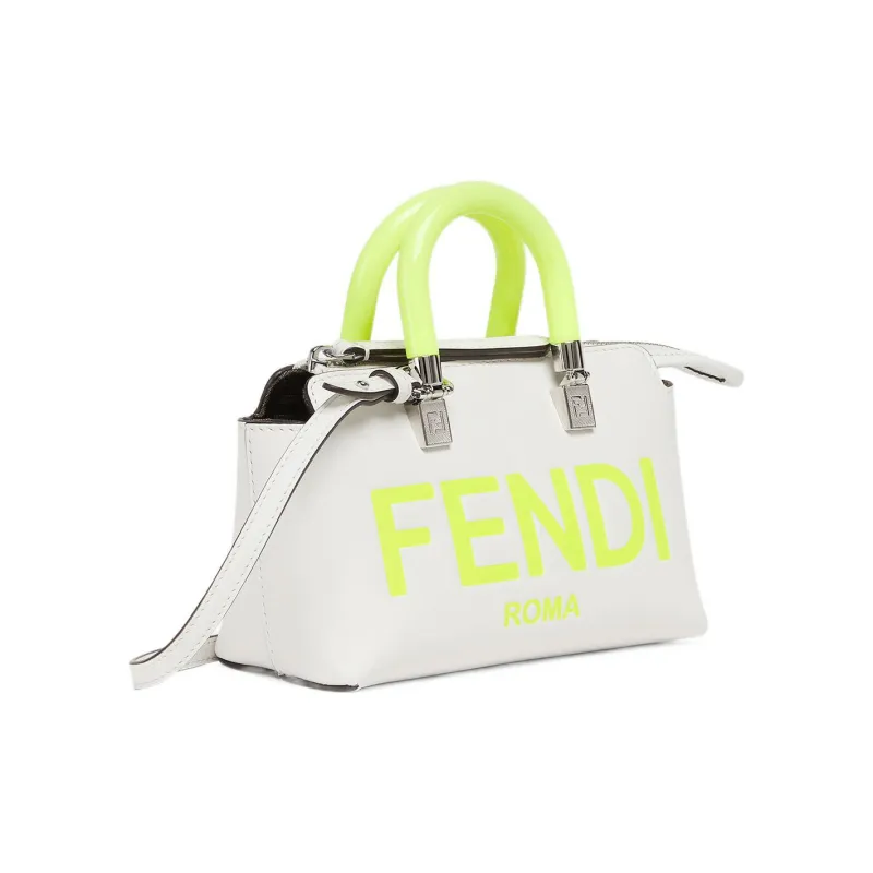 FENDI Calfskin Boston Bag Handbag Shoulder Bag Crossbody Bag Mini Women's White/Neon Yellow-1