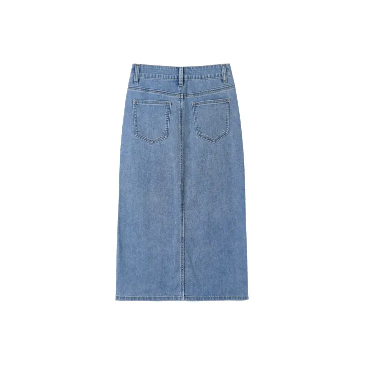 MITUAN Denim Long Skirts Women's Blue-1