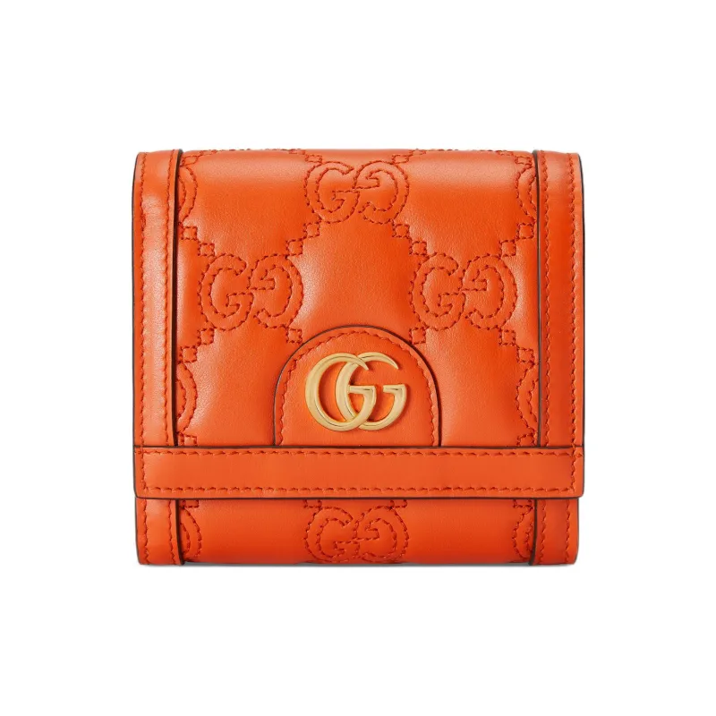 GUCCI Quilting Leather Card Holder Wallet Women's Orange-0
