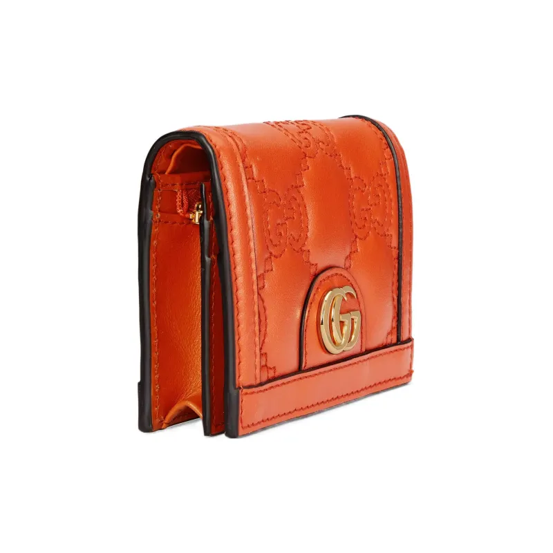 GUCCI GG Matelassé Leather Clutch Card Holder Wallet Small Size Women's Orange-1