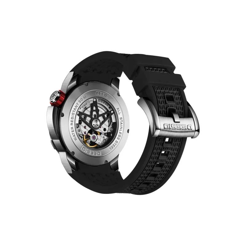 DEESIO Xingji Gate Collection Automatic Mechanical Movement Rubber Strap Watch Men's Watches Cut Out Dial-4