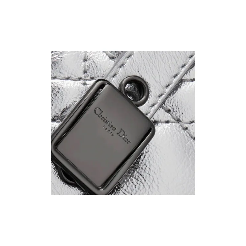 DIOR Caro Cow Leather Shoulder Bag, Crossbody Bag Medium Size Silver-5