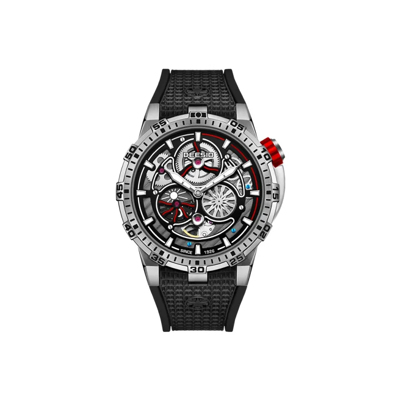 DEESIO Explorer Collection Automatic Mechanical Movement Rubber Strap Watch Men's Watches Cut-Out Dial-11