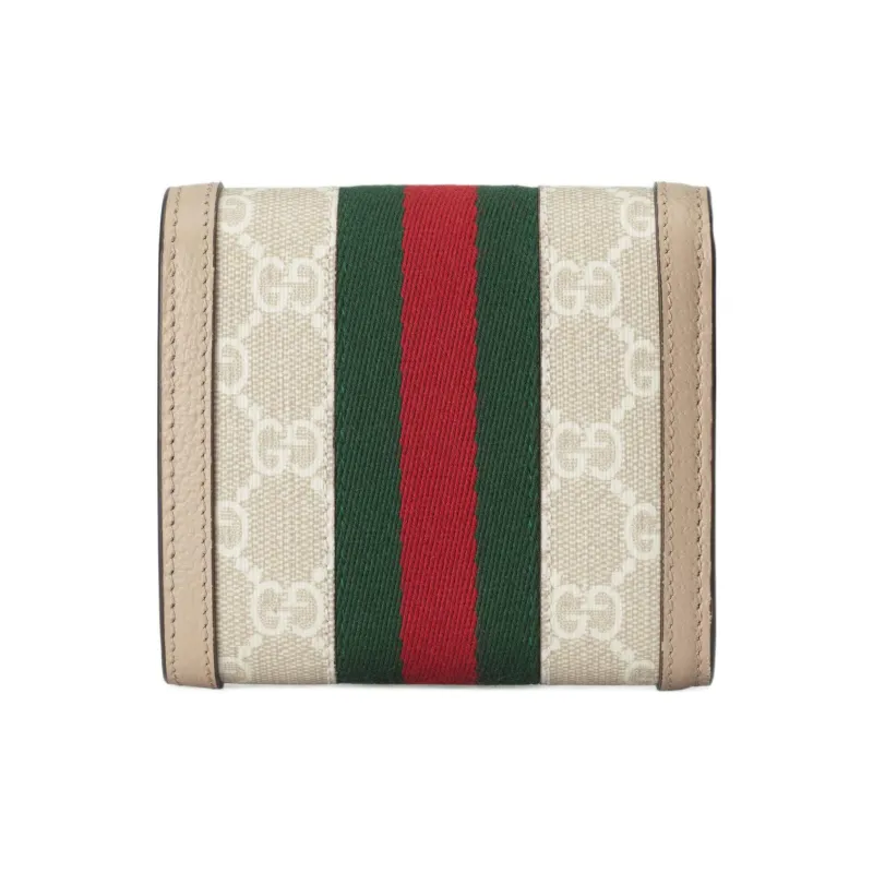 GUCCI Canvas With Leather Wallet Women's Green/Red-2