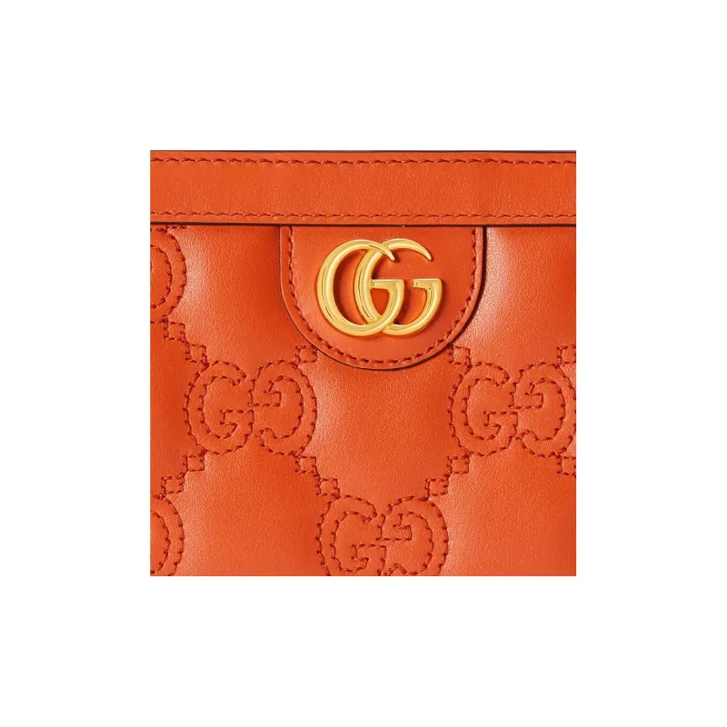 GUCCI GG Matelassé Leather Clutches Wallets Small Size Women's Orange-4