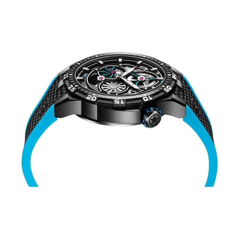 DEESIO Explorer Collection Automatic Mechanical Movement Rubber Strap Watch Men's Watches Cut-Out Dial-12