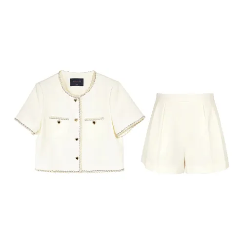 3COLOUR Casual Suits Women's Set Milk White Tops+Shorts