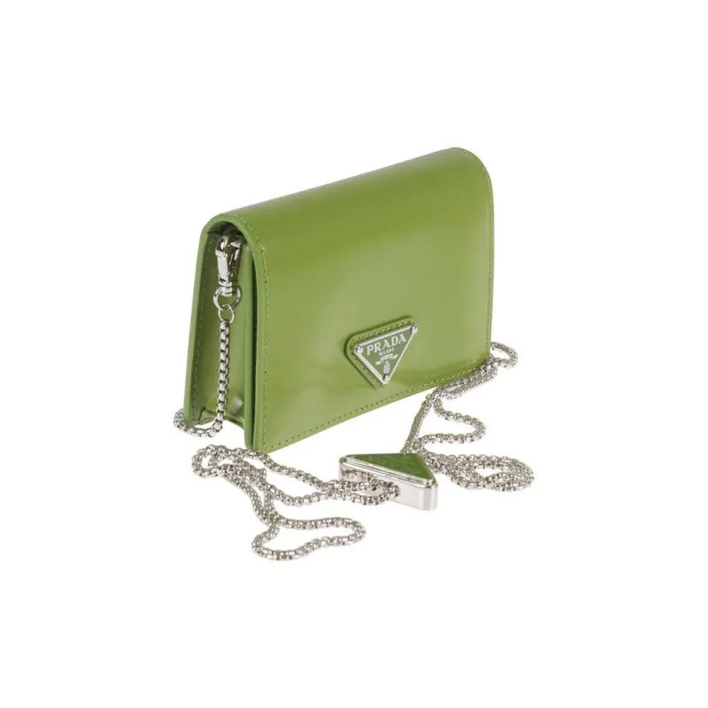 PRADA Calfskin Shoulder Bag Crossbody Bag Wallets Women's Green-3