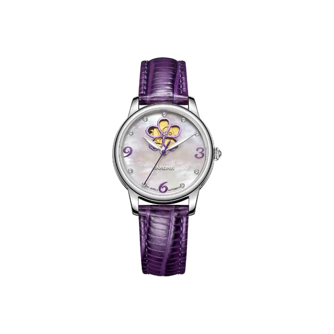 RARONE Mechanical Movement Genuine Leather Strap Watch Women's Watch Mother-of-Pearl Color Watch Dial-0