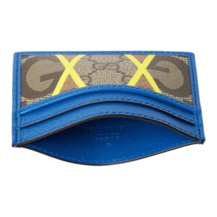 GUCCI Canvas With Leather Card Holder Women's Blue/Brown/Yellow-4