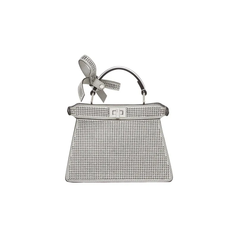 FENDI Peekaboo ISeeU Cow Leather Shoulder Bag Crossbody Bag Handbag Extra Small Women's Silver-2