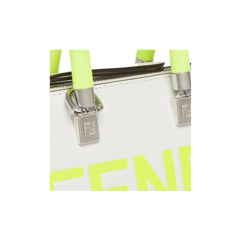 FENDI Calfskin Boston Bag Handbag Shoulder Bag Crossbody Bag Mini Women's White/Neon Yellow-4