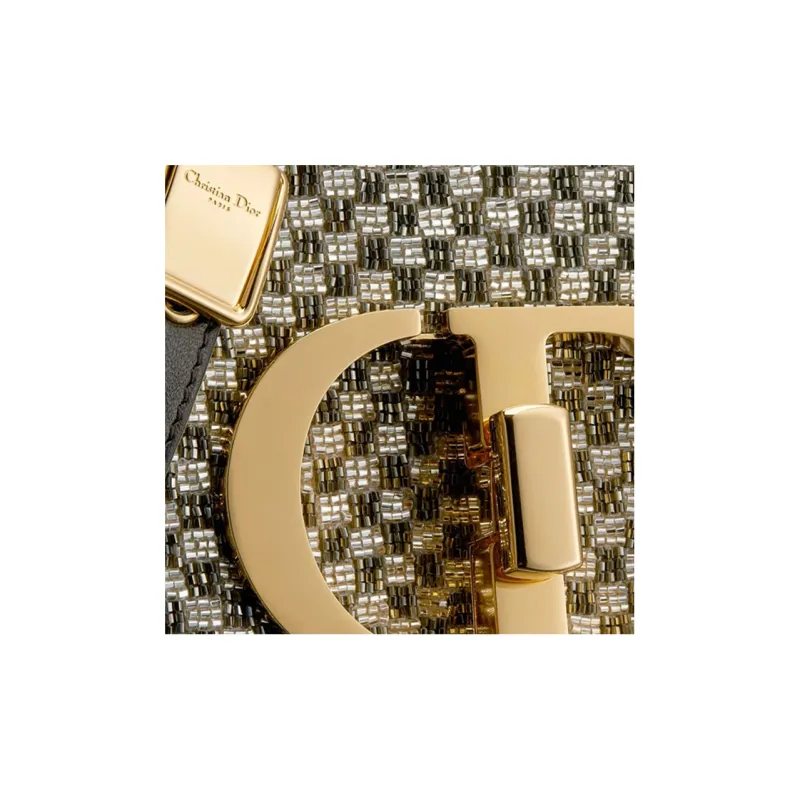 DIOR Caro Beaded Embroidered Cow Leather Shoulder Bag Crossbody Bag Small Size Women's Gray-5