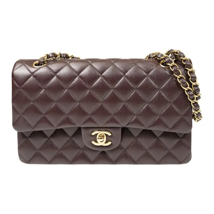CHANEL Classic Flap CF Grain Calfskin Flap Bag, Crossbody Bag, Shoulder Bag Medium Size Women's Coffee-0