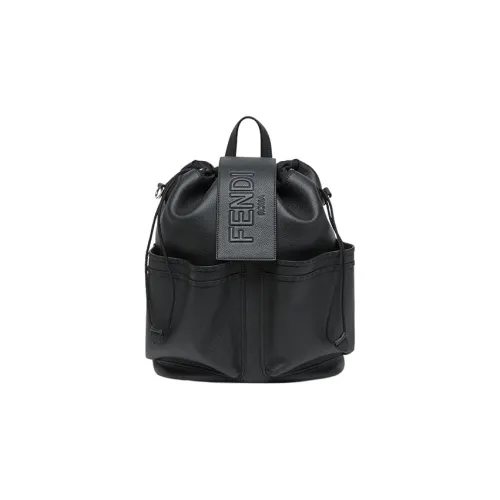 FENDI Calfskin Backpack Medium Size Men's Black