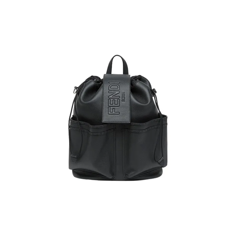 FENDI Calfskin Backpack Medium Size Men's Black-0