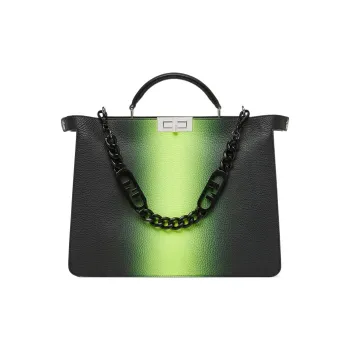 FENDI Peekaboo ISeeU Calfskin Shoulder Bag Crossbody Bag Handbag Medium Size Men's Neon Yellow Gradient Black