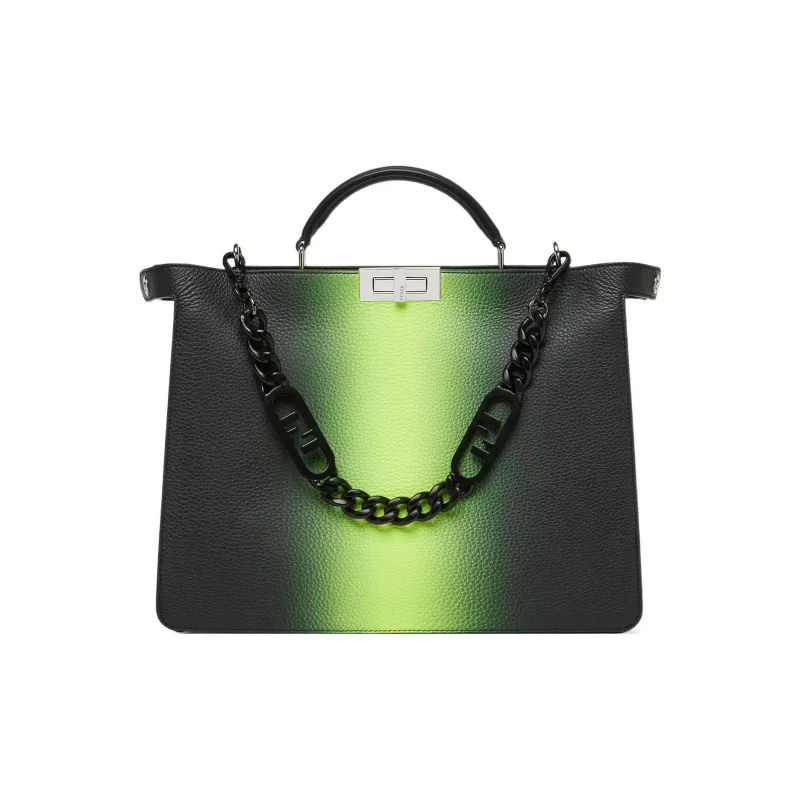 FENDI Peekaboo ISeeU Calfskin Shoulder Bag Crossbody Bag Handbag Medium Size Men's Neon Yellow Gradient Black-0