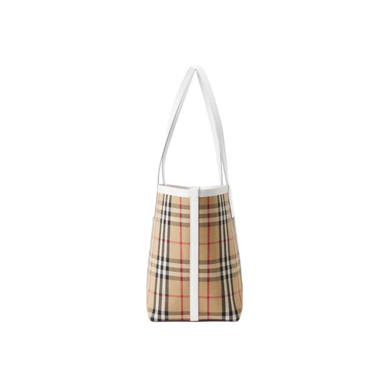 Burberry Cow Leather Canvas Tote Bag Shopping Bag Canvas Bag Handbags Small Size Women's Archive Beige/White-1