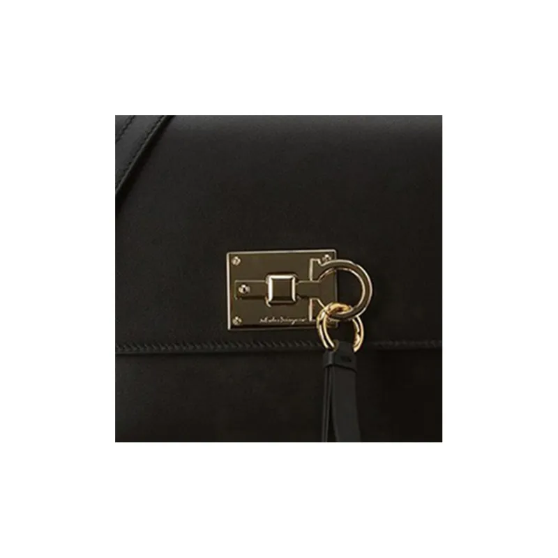 FERRAGAMO Cow Leather Shoulder Bag, Crossbody Bag Women's Black-2