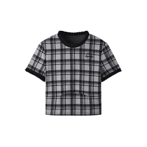 PEACEBIRD Crop Tops Women's Gray Plaid