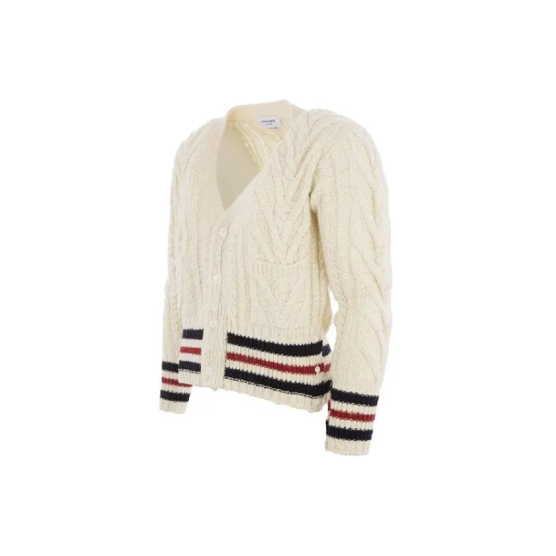 THOM BROWNE RWB-Stripe Cable-knit Cardigan-2