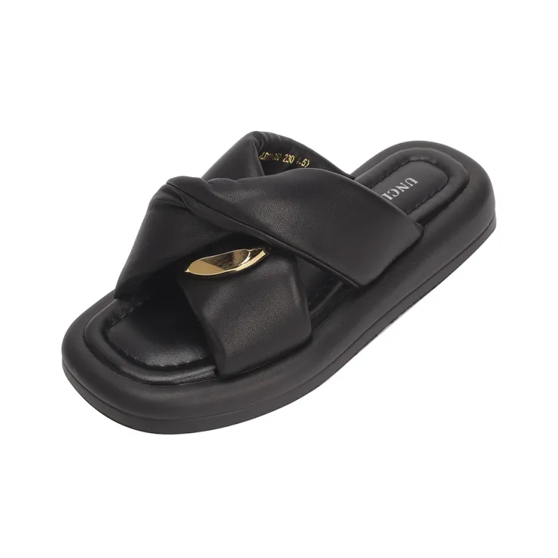 WUDASHU Slide Slippers Women's Ecru/Black-2
