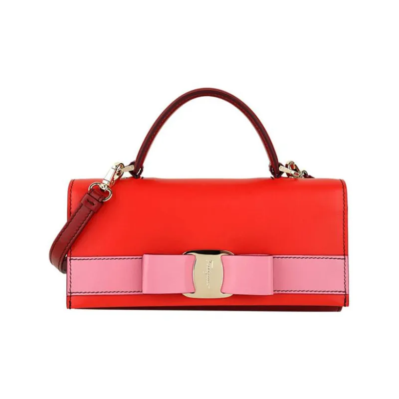 FERRAGAMO Calfskin Shoulder Bag, Crossbody Bag, Handbag Women's Red-0