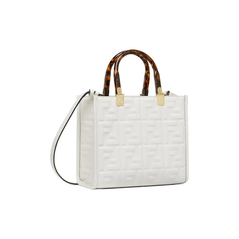 FENDI Sunshine Calfskin Tote Bag Shopping Bag Shoulder Bag Crossbody Bag Handbag Small Size Women's White-1