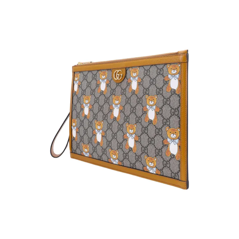 GUCCI KAI Collaboration Canvas With Leather Clutch Unisex Ebony/Brown-1