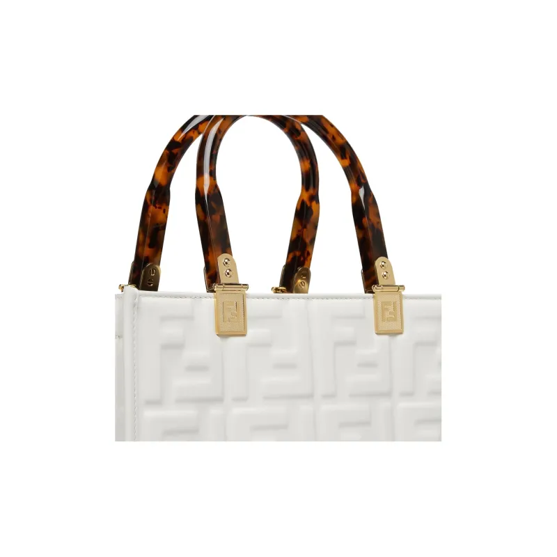 FENDI Sunshine Calfskin Tote Bag Shopping Bag Shoulder Bag Crossbody Bag Handbag Small Size Women's White-4