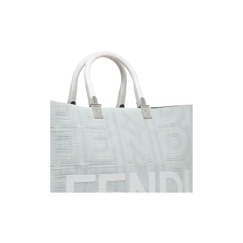 FENDI Denim Tote Bag Shopping Bag Handbag Medium Size Women's White-4