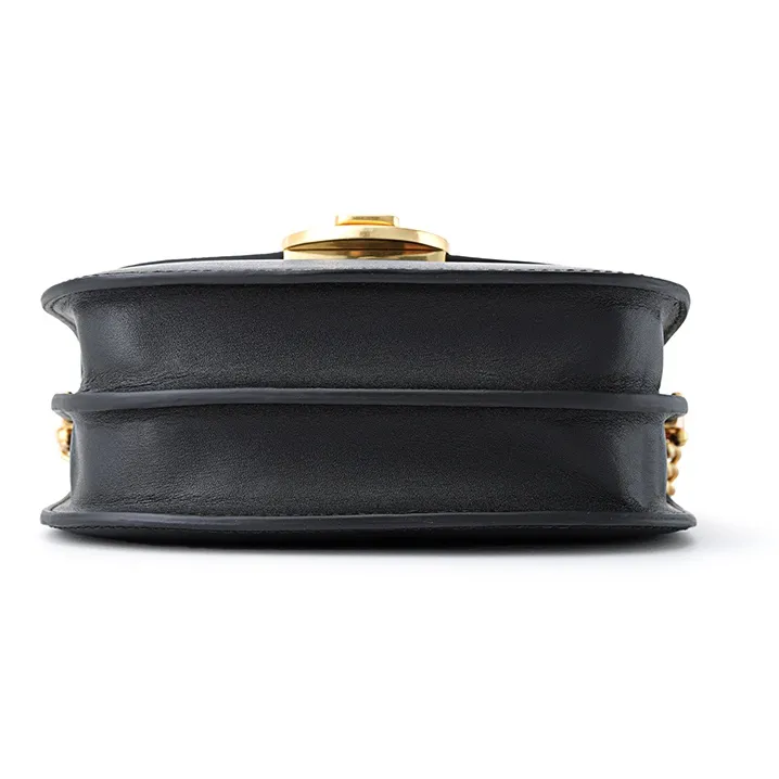 FION Genuine Cow Leather Saddle Bag, Shoulder Bag, Crossbody Bag, Handbag Trumpets Women's Classic Black/Caramel-4