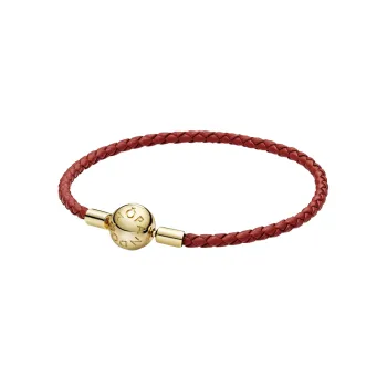 Pandora Moments Red Woven Leather Bracelet