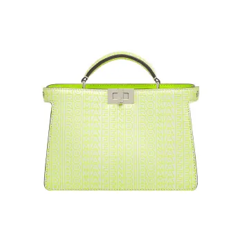 FENDI Peekaboo ISeeU Cow Leather Shoulder Bag Crossbody Bag Handbag Small Size Men's Neon Yellow/White