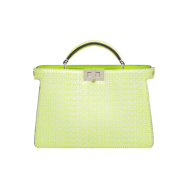 FENDI Peekaboo ISeeU Cow Leather Shoulder Bag, Crossbody Bag, Handbag Trumpets Men's Neon Yellow/White-0