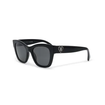 CHANEL Plate Frame Square Sunglasses Women's Black