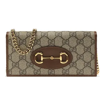GUCCI Horsebit 1955 Canvas With Leather Chain Wallet Shoulder Bag Crossbody Bag Women's Ebony/Brown