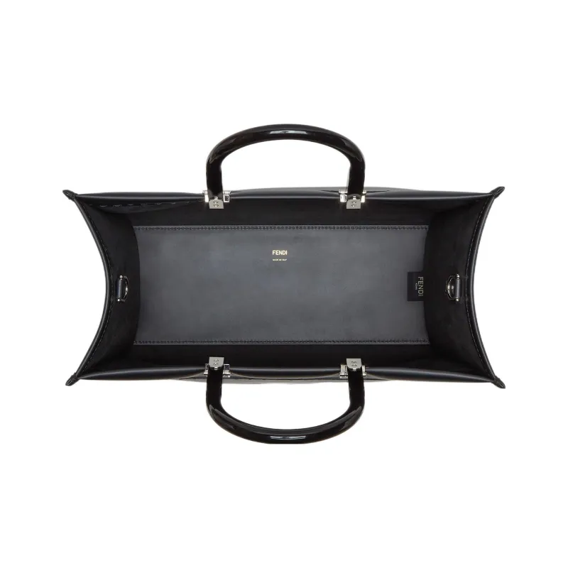 FENDI Sunshine Calfskin Tote Bag Shopping Bag Shoulder Bag Crossbody Bag Handbag Medium Size Women's Black-3