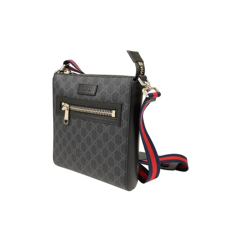 GUCCI Canvas With Leather Messenger Bag Crossbody Bags Shoulder Bags Men's Black Gray Color-1
