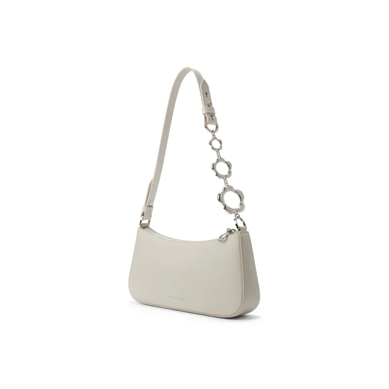 CHARLES&KEITH Leather Charles & Keith Shoulder Bag Small Size Women's Chalk White/Black-3