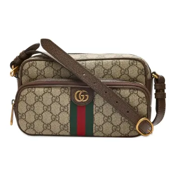GUCCI Ophidia Canvas With Leather Trim Messenger Bag Shoulder Bag Crossbody Bag Small Size Men's Beige/Ebony