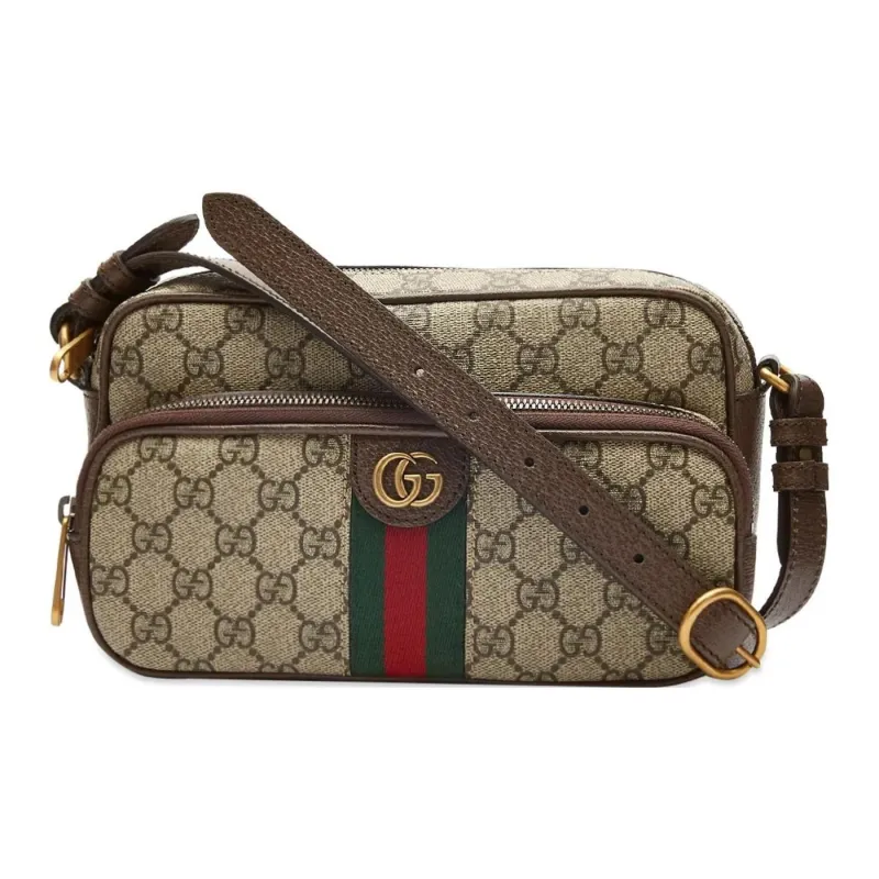 GUCCI Ophidia Canvas With Leather Trim Messenger Bag Shoulder Bag Crossbody Bag Small Size Men's Beige/Ebony-0
