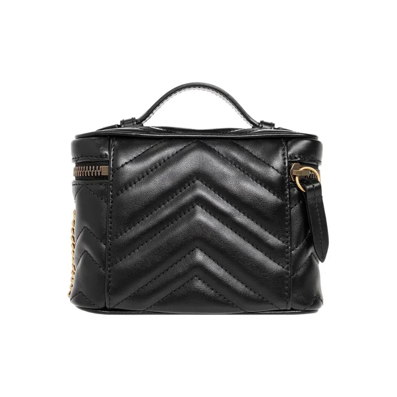 GUCCI Marmont Leather Flat Box Bag Handbag Shoulder Bag Crossbody Bag Mini Women's Black-2
