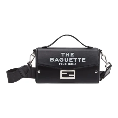 FENDI Marc botas Collaboration Baguette Calfskin Shoulder Bag, Crossbody Bag, Handbag Regular Men's Black